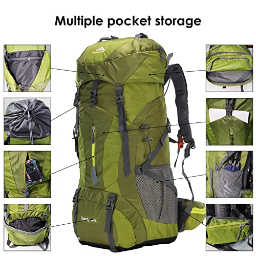 Wintming 75L Hiking Backpack With Rain Cover Waterproof Camping Backpack Shoes Warehouse For Men Women, No Internal Frame (Olive Green) #TOP5