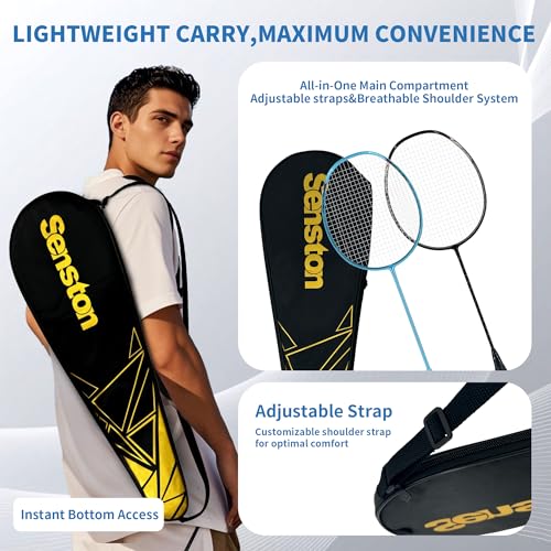 Senston N80 Badminton Rackets Set - Full Carbon Fiber 5U Lightweight Racquets with Anti-Slip Grip & 2 Carry Bags, Outdoor/Backyard Sports for Adults, Teens, Family Games