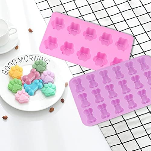 Silicone Chocolate Moulds, 10-Cavity and 18-Cavity Dog Paw & Dog Bone Molds Set, Reusable Non-Stick Silicone Molds for Cake, Candy, Jelly, Ice Cube, Pet Treats Toys