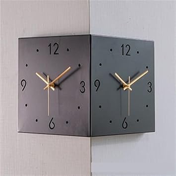 Double-Sided Corner Clock, Creative Silent Wall Clock with Light, Decorative for Bedroom, Living Room, Study, Office Black