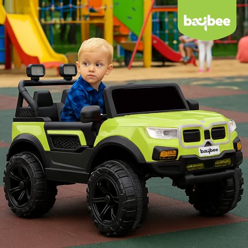 Image of Baybee Bumpy 4x4 Battery Operated Jeep for Kids, Ride on Toy Kid Car with RGB Windshield Light & Music | Baby Big Battery Cars | Electric Jeep Car for Kids to Drive 2 to 6 Years (Fluorescent Green)