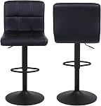 Lennox Furniture Swivel Bar Stools Set of 2, Bar Chairs Adjustable Height Bounded Leather Counter Height Barstools and Sturdy Metal Handel Kitchen Island Stool Black