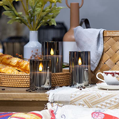 Yongmao Gray Glass Flameless Candles Real Wax Battery Operated Flickering 3D Wick Led Pillar Candles With 10-Key Remote For Home Decoration D3 X H4 5" 6" (Set Of 3) #TOP1
