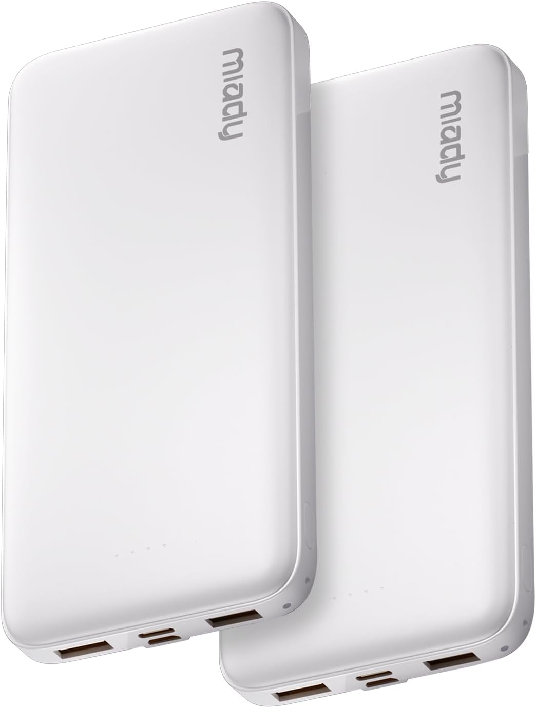 Miady 2-Pack Portable Charger, Slim 10000mAh Power Bank Travel Battery Pack 3 Outputs 2 Inputs Compatible with iPhone 17/16/15/14/13 Galaxy S24/22 iPad Android etc (2 White)