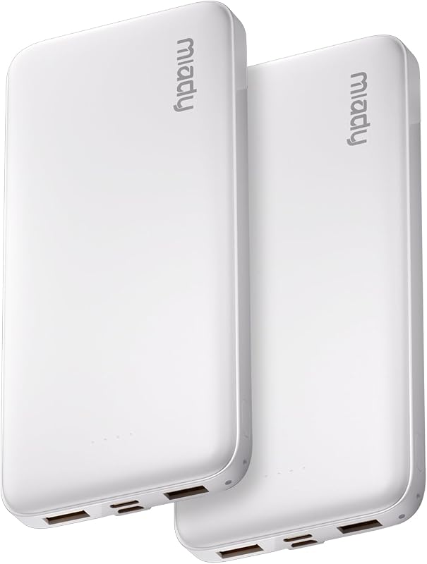 2-Pack Portable Charger, Slim 10000mAh Power Bank Travel Battery Pack | Dual USB丨3 Outputs 2 Inputs丨for Backpack Travel Camping丨Slim丨Compatible with iPhone Android etc丨Flight-Safe丨37Wh丨White+White