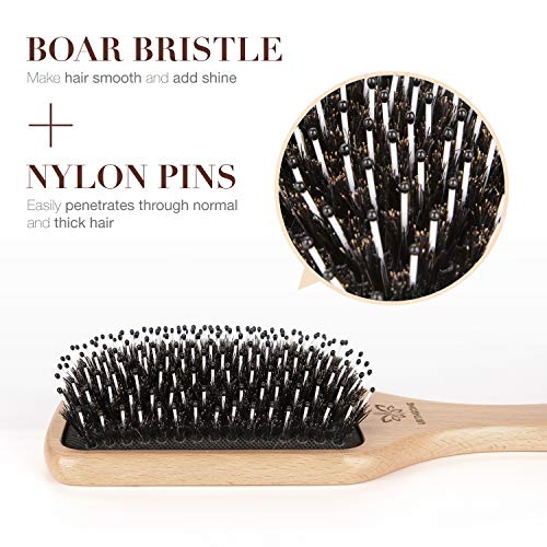 URTHEONE Hair Brush Boar Bristle Hairbrush for Thick Curly Thin Long Short Wet or Dry Hair Adds Shine and Makes Hair Smooth, Best Paddle Hair Brush for Men Women Kids