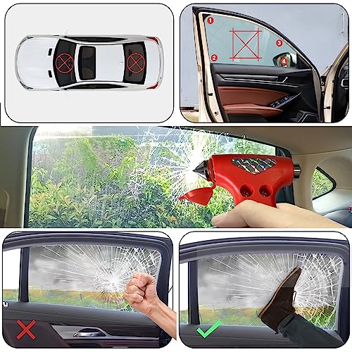 Oucpc 2 Pack Car Safety Hammer, 3-In-1 Emergency Escape Tool Window Breaker And Seat Belt Cutter With Light Reflective Tape For Family Safety Emergency Car Escape Tool For Car (Red) #TOP5