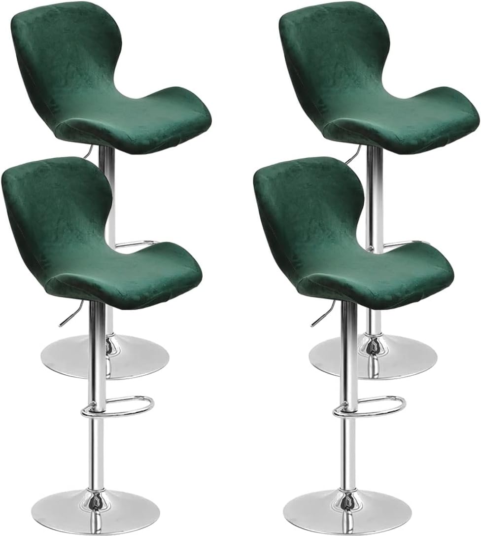 4 Pack Counter Height Bar Chairs Cover Velvet Swivel Bar Stools Slipcovers Stretchable Swivel Barstools Chair Covers with Back for Bar Home Kitchen Cafe Dark Green