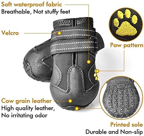 XSY&G Dog Boots,Waterproof Dog Shoes,Dog Booties with Reflective Rugged Anti-Slip Sole and Skid-Proof,Outdoor Dog Shoes for Medium to Large Dogs 4Pcs-Size7 - 2