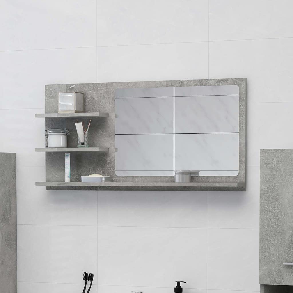 Miroir de salle de bain gris béton en bois d'ingénierie robuste 7kg