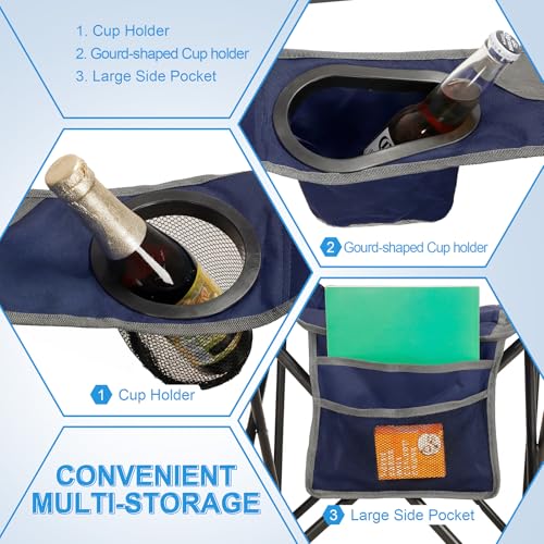Oversized Camping Chair for Adults - 2 Pack Padded Lawn Chairs with Cup Holder & Side Pocket,Heavy Duty Folding Outdoor Chairs for Camp,Sports,Picnic,Beach,Dark Blue by CAMPHILL - Used condition - Image 5