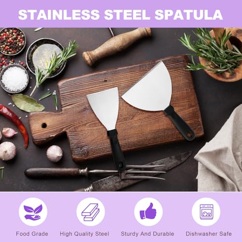 BORISCA 2 Pieces Griddle Scraper Set, Metal Slant Edge Stainless Steel Scraper and Semicircular Grill Scraper, Pizza Spatula for BBQ, Burger, Steak, Kitchen, Grill Spatula for Cleaning The Grill Pan - Image 3