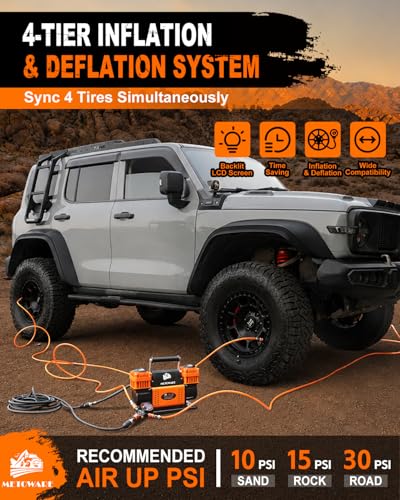 Image of METOWARE 4 Tire Inflation Deflation System Digital Gauge 255 inch Wheelbase | Air Up & Down All 4 Tires, Leak-Free Design, Manual Bleed Valve, For Trucks SUVs & Off-Road Vehicles