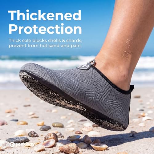 Image of SEEKWAY Water Shoes Quick-Dry Aqua Socks Barefoot Slip-on for Beach Pool Swim River Yoga Lake Surf Women Men Black SK001
