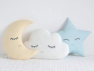 The Purple Tree Cute Cloud Moon Star Cot Cushion (Pack of 3 , 16x16 inch , Velvet) kids cushion , soft toy , soft plush pillow , cot cushion , nursery décor , Baby Cushion