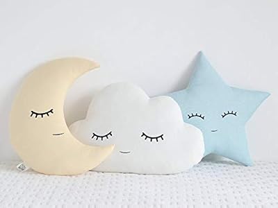 The Purple Tree Cute Cloud Moon Star Cot Cushion (Pack of 3 , 16x16 inch , Velvet) kids cushion , soft toy , soft plush 