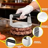 Smash zestaw do burgerów ze stali nierdzewnej, 4 zestawy do burgerów, uniwersalny zestaw pras do burgerów, z prasą do burgerów, szpachelką do grilla, łopatką do patelni i dzwonkiem do burgerów, zestaw