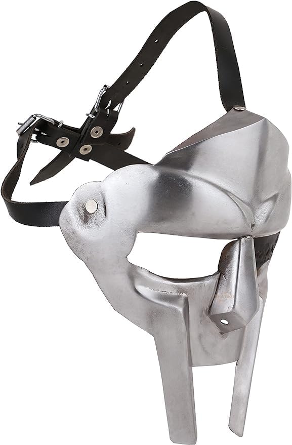 MF Doom Mask Gladiator Mad-villain 18G Steel Brass Face Armor Medieval Handmade silver Finish - Image 6
