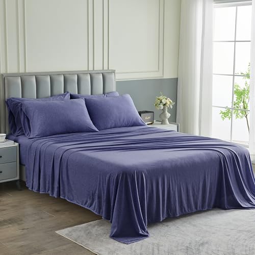 Pure Bedding Bed Sheets - Full Sheet Set [6-Piece, Heather Navy] - Hotel Luxury 1800 Brushed Microfiber - Soft and Breathable - Deep Pocket Fitted Sheet, Flat Sheet, Pillow Cases by Pure Bedding - Used condition - US$26.24
