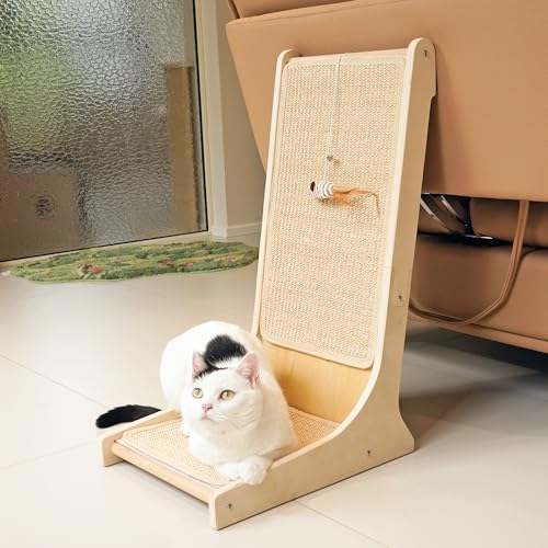 Image of PETKARAY Sisal Cat Scratcher, Upright Cat Scratch Pad Wall Mounted, Vertical Scratching Post Alternative, L Shape Scratching Board 105