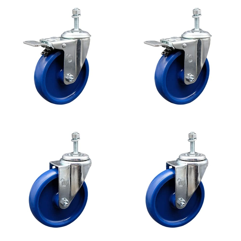 3" Swivel Caster with 3/8" Threaded Stem and Blue Solid Polyurethane Wheel - 300 lbs. Capacity - Service Caster Brand