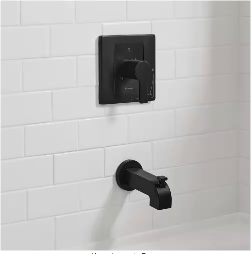 Modern Single-Handle Tub and Shower Faucet, 1.8 GPM, Matte Black, 1-Spray