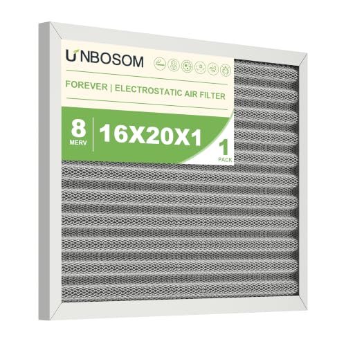 16x20x1 HVAC Furnace Air Filter Reusable& Washable, MERV 8, Electrostatic, Lasts a Lifetime, Breathe Fresher Air in Home and Office (Actual Size: 15.5x19.75x0.82 Inch) by UNBOSOM - Used condition - US$26.74