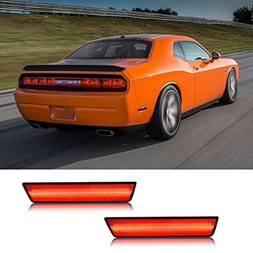LDETXY Rear Bumper Side Marker Light Lamps Kit for Dodge Challenger 2008-2014 & for Charger 2011-2014, Smoked Lens Red Full LED Replace OEM Back Sidemarker Lamps Lights, 2PCS