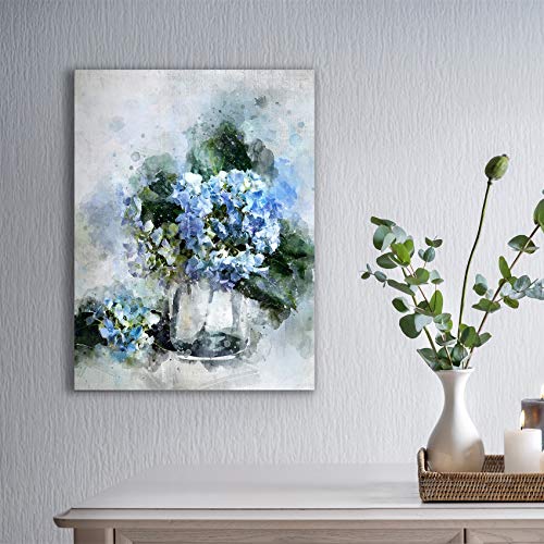 Canvas Wall-Art For Bathroom Bedroom Office Living Room Decor, Paintings Framed Modern Farmhouse Wall Art, Blue Flower Wall Decor Picture Artwork For Home Art Prints With Wood Frame Size 12" X 16" #TOP3