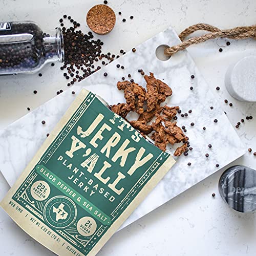 It's Jerky Y'all Vegan Jerky Sea Salt & Pepper - Beyond Tender And Tasty Vegan Snacks - High Protein, Low Carb, Non-Gmo, Gluten-Free, Vegetarian, Whole30 (2-Pack) #TOP4