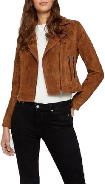 HOT Womens Genuine Sheepskin Pure Suede Leather Jacket Biker Fashion Coat Brown WSP006