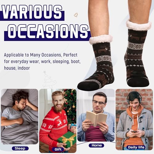 DoSmart Men's Winter Thermal Fleece Lining Knit Slipper Socks Soft Warm Cozy Fuzzy Fluffy Christmas Non Slip Socks 6