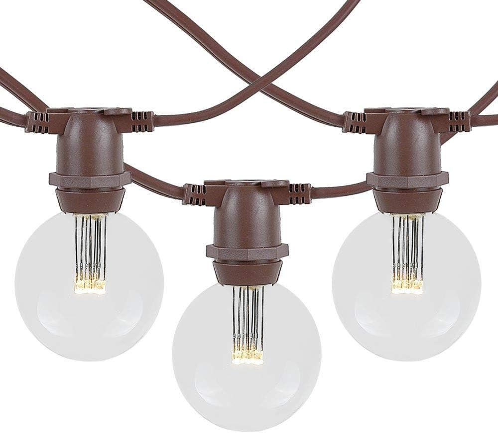 Novelty Lights 100' Warm White LED G50 Globe Outdoor String Lights, in-Line, Commercial Grade, Backyard Garden Gazebo, Cafe Market Patio Lights, Brown Wire, 80 Sockets