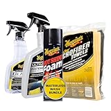 Meguiar's Waterless Wash & Wax Kit - Bundle Includes Ultimate Glass Cleaner & Water Repellent, Hot Shine Tire Foam and Supreme Shine Microfiber Towels