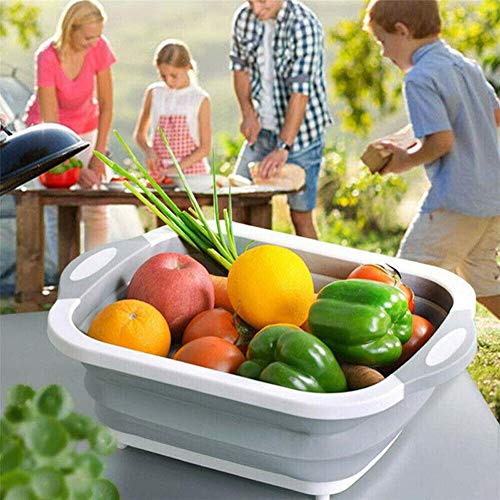 Collapsible Cutting Board, Foldable Wash Basin With Colander Portable Washing Sink Silicone Dish Tub For Camping, Outdoor, Bbq, Kitchen, Picnic, Hiking (Gray) #TOP4