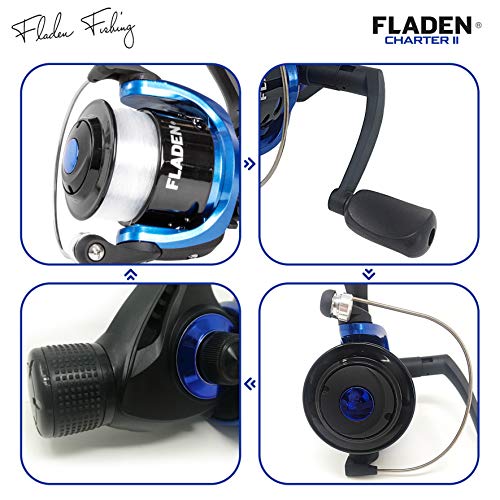 FLADEN Fishing - CHARTER II Blue Fishing Reel Rear Drag Size 30 & 40 Single Bearing Pre Spooled Fixed Spool Spinning Reel for Sea and Freshwater Use (Rear Drag Size 30) - Image 3