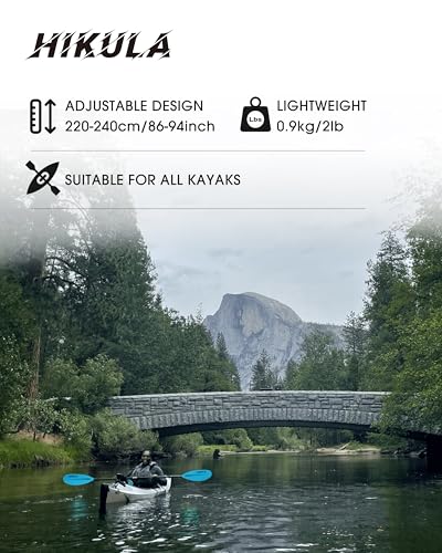 HIKULA Adjustable Carbon Fiber Shaft Kayak Paddle, Kayaking Oars with Reinforced Nylon Blade for Adults, 4 Piece, 86in/220cm to 90in/230cm