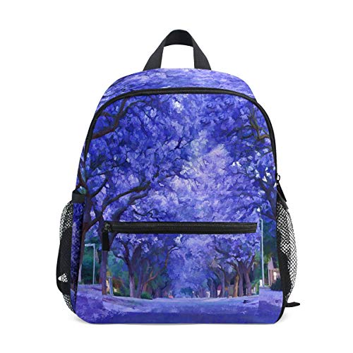 DOSHINE Mochila para niños pequeños, Morada, Primavera, Jacaranda, árbol, Preescolar, Bolsa de Libro para niños y niñas