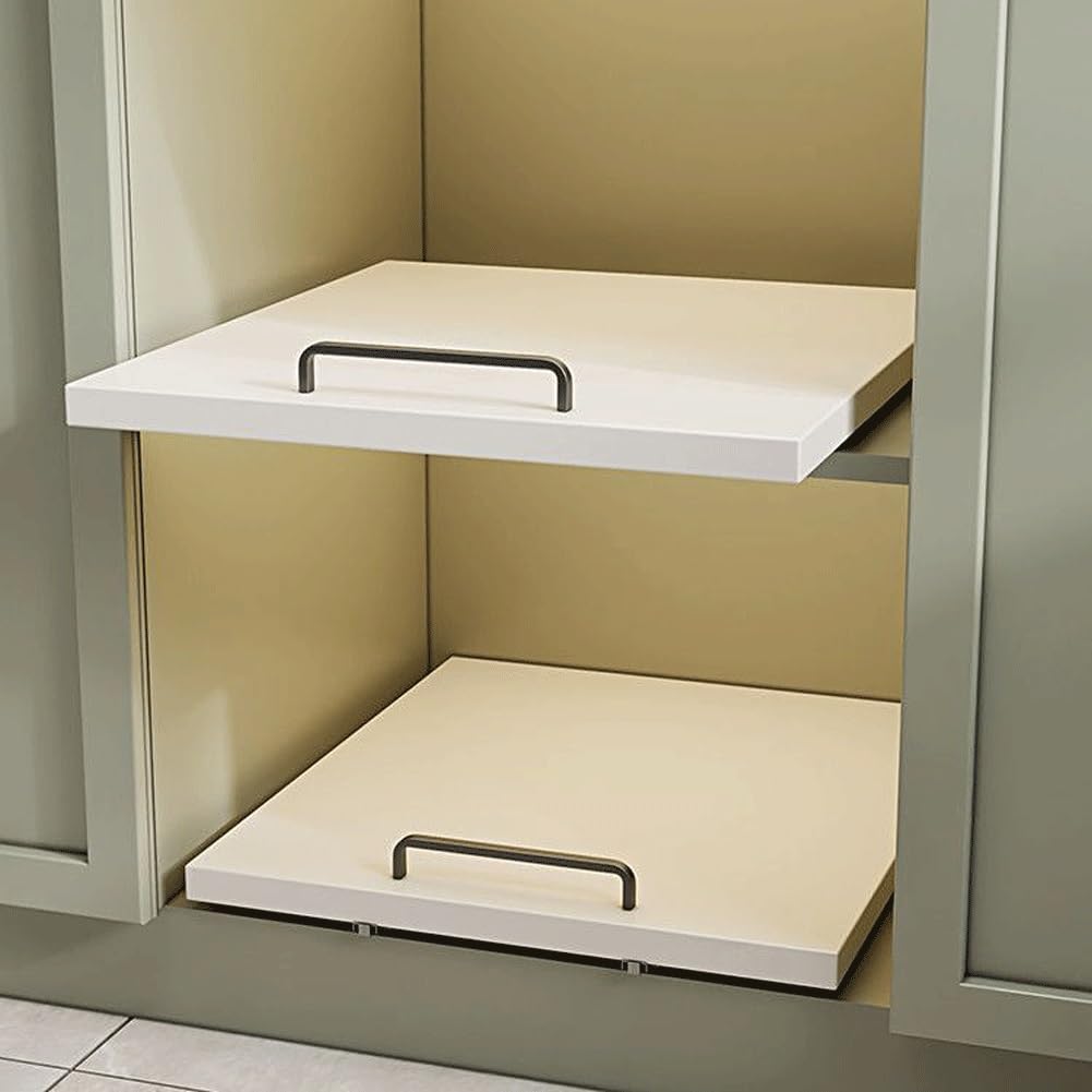 Organizzatore Estraibile Per Armadio – Organizzatore Per Armadio Da Cucina Con Maniglia, Cassetto Estraibile In Acciaio Al Carbonio Con Sistema A 2 Guide | Per Bagno E Armadio(50 x 35 cm)