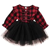 Toddler Little Baby Girl Plaid Dress Ruffle Long Sleeve Botton Down Shirts Dresses Infant Fall...