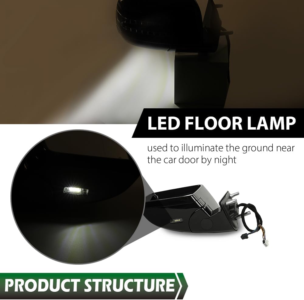 LQI Rear View Side Power Mirror Assembly Glossy Black Power Puddle Blind Spot Compatible with Benz M GL Class ML63 ML350 ML300 ML500 W164 X164 GL350 GL450 GL550 2005-2011 1648105193, 1648104693