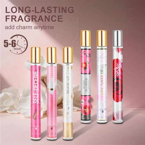 AOOWU 6 sztuk feromonów, perfumy damskie, 35 ml, perfumy dla kobiet, przenośne prezenty dla dziewczyny, kalendarz adwentowy, urodziny, Boże Narodzenie, długotrwały zapach