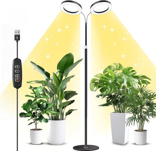 Double Head Growing Lights for Indoor Plants,72 LED Full Spectrum Plants Grow Light, 60-170cm Height Adjustable Plant Lights with Stand, 10 Dimmable Levels,3/9/12H Timer,for Large Tall Plants
