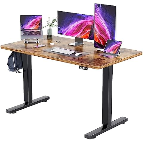 YESHOMY Height Adjustable Electric Standing Desk, 55 inch Computer Table, Home Office Workstation, Black Leg/Rustic Brown Top Cover
