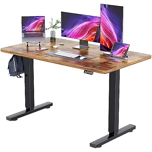YESHOMY Height Adjustable Electric Standing Desk, 55 inch Computer Table, Home Office Workstation, Black Leg/Rustic Brown Top