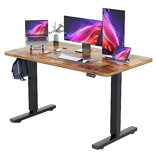 YESHOMY Height Adjustable Electric Standing Desk 55 inch Computer Table, Home Office Workstation, 55in, Black Leg/Rustic Brown Top