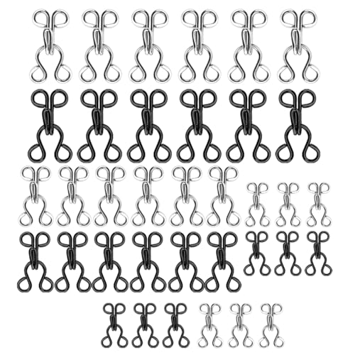 SGERUFZ Accesorios de costura, 36 pares de cierre de gancho y ojo, 3 tamaños, negro y plata, para sujetador, ropa, faldas, pantalones