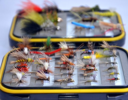 Outdoor Planet 40 Go-To Dry Fly, Wet Fly, Nymph And Streamer Fly Lure Assotment + Waterproof Fly Box For Trout Fly Fishing Flies #TOP1