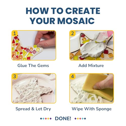 Little Jupiter DIY Mosaic Kit - Builds 4 Different Sea Mosaic Art Pieces - The Perfect Arts and Crafts for Girls and Boys Ages 8-12 - Kids Art Set Activity for Birthdays, Christmas, Holidays, & More