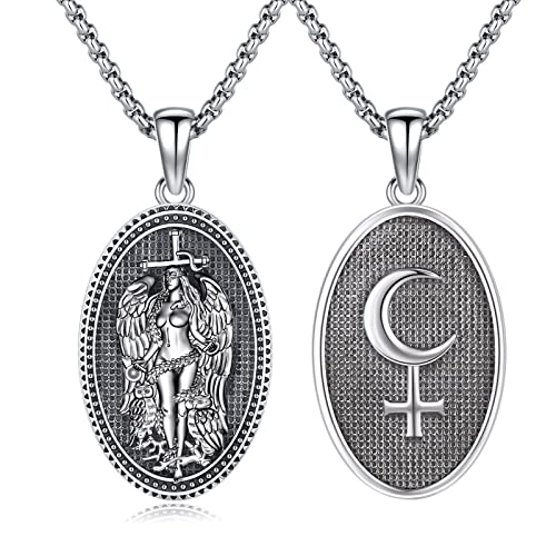 Eusense Lilith Necklace for Women Men Ankh Eye of Horus Necklace 925 Sterling Silver Sigil of Lilith Pendant Lilith Triple Moon Goddess Gold Arrowhead Evil Eye Ankh Cross Pendant Egyptian Jewelry